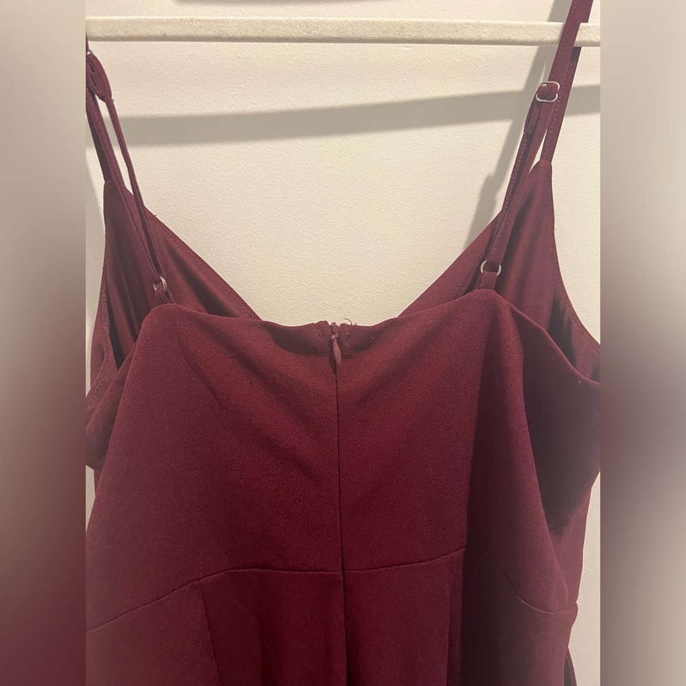 LUSH Geanna Burgundy Twist-Front Jumpsuit - Picture 8 of 11